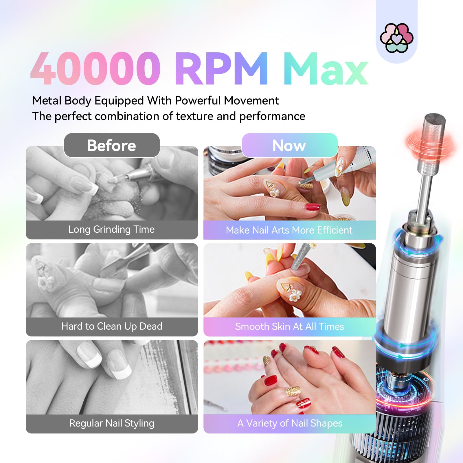 SAVILAND Advance Nail Drill for Acrylic Nails – 40000 RPM, 6000mAh Rechargeable E-File, 13 Bits