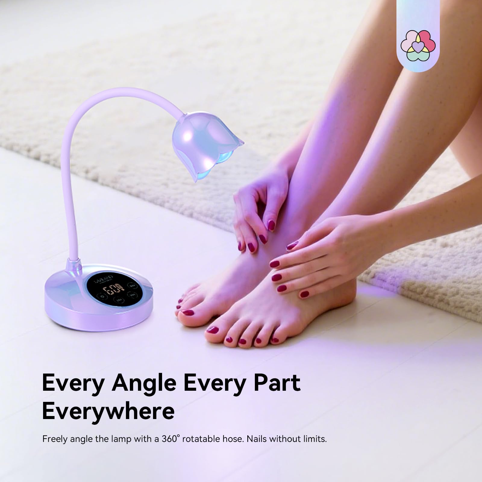 SAVILAND Advanced 30W UV Nail Lamp – 8S Gel Cure, Cordless Gooseneck, Purple Light