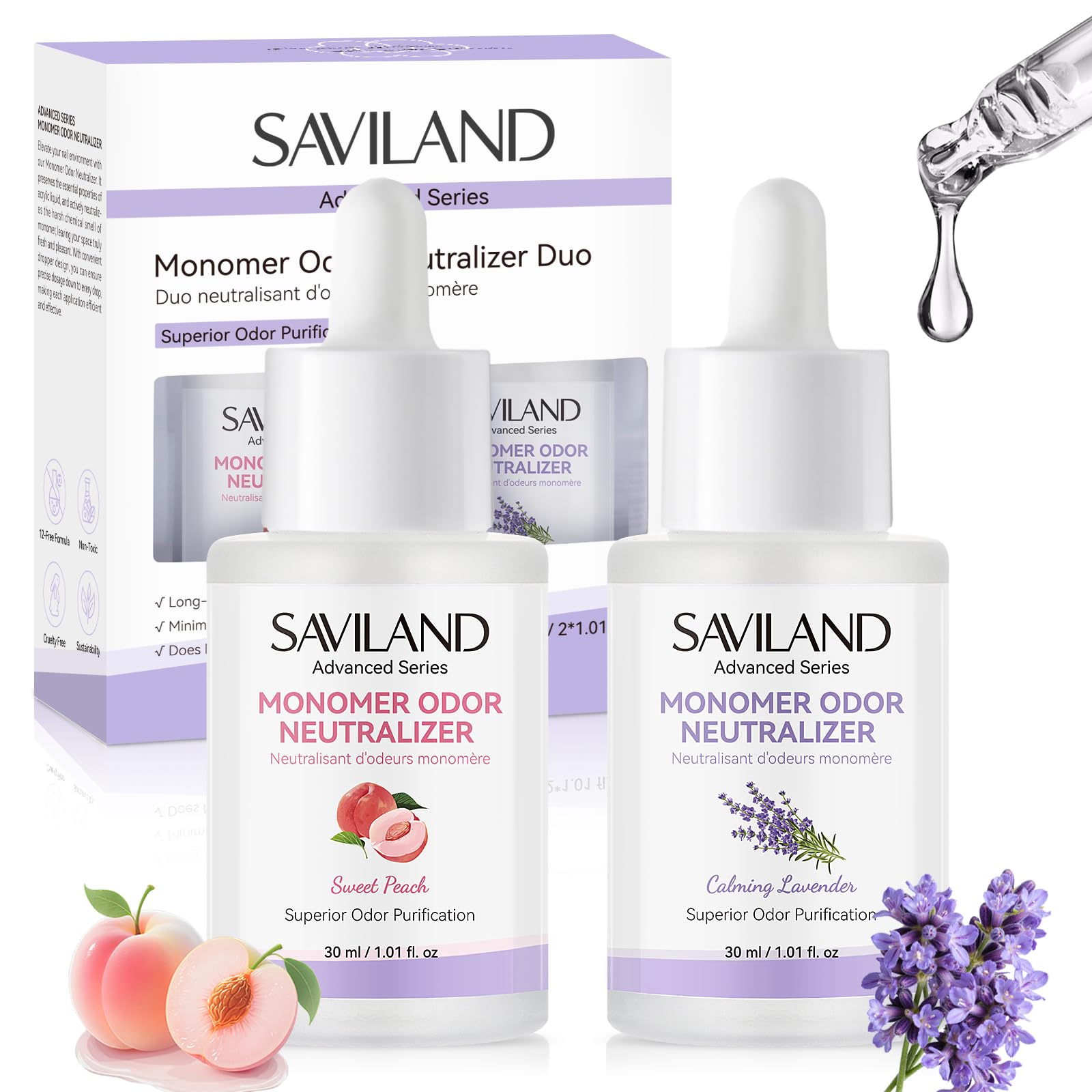 SAVILAND Advanced Monomer Drops 2PCS – Peach Lavender Scent for Odor Purification (1.01 fl oz)