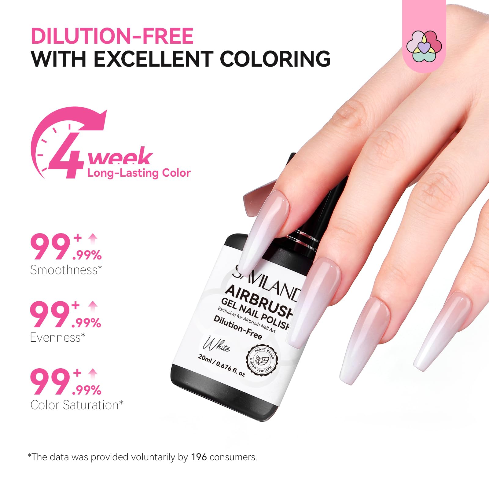 SAVILAND Airbrush Gel Nail Polish White – Dilution-Free, HEMA-Free, 20 ml, No Clogging, Non-Acetone for Ombre and French Nail Art