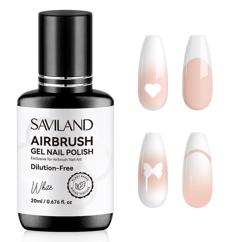 SAVILAND Airbrush Gel Nail Polish White – Dilution-Free, HEMA-Free, 20 ml, No Clogging, Non-Acetone for Ombre and French Nail Art