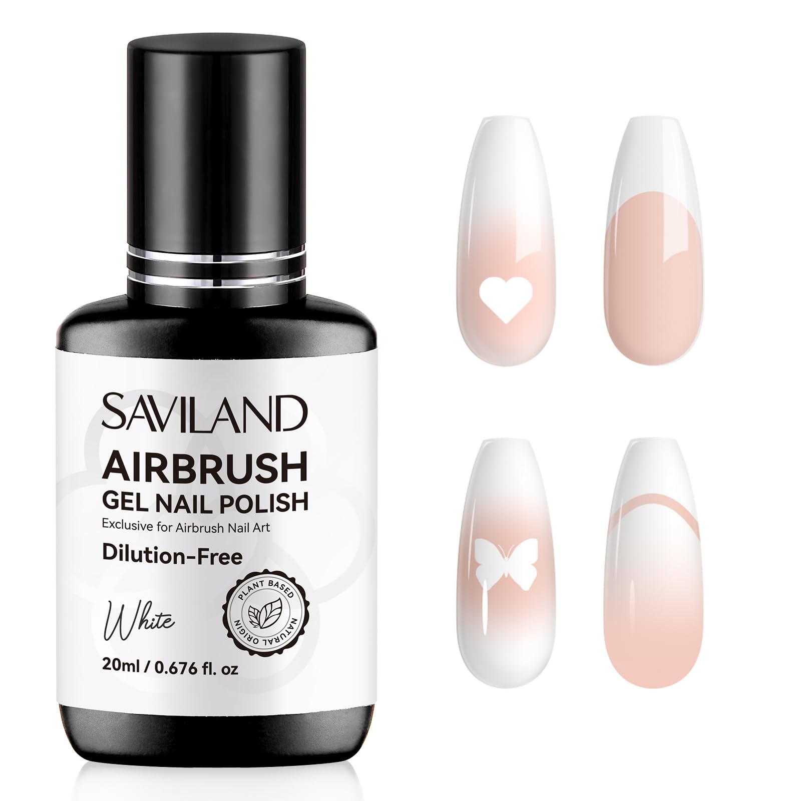 SAVILAND Airbrush Gel Nail Polish White – Dilution-Free, HEMA-Free, 20 ml, No Clogging, Non-Acetone for Ombre and French Nail Art