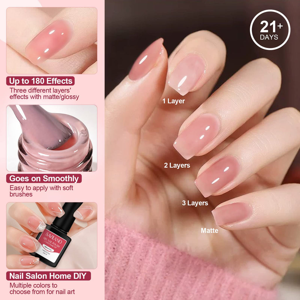SAVILAND Jelly Gel Nail Polish Set – 30 Colors, 180 Finishes (Sheer, Matte, Glossy)