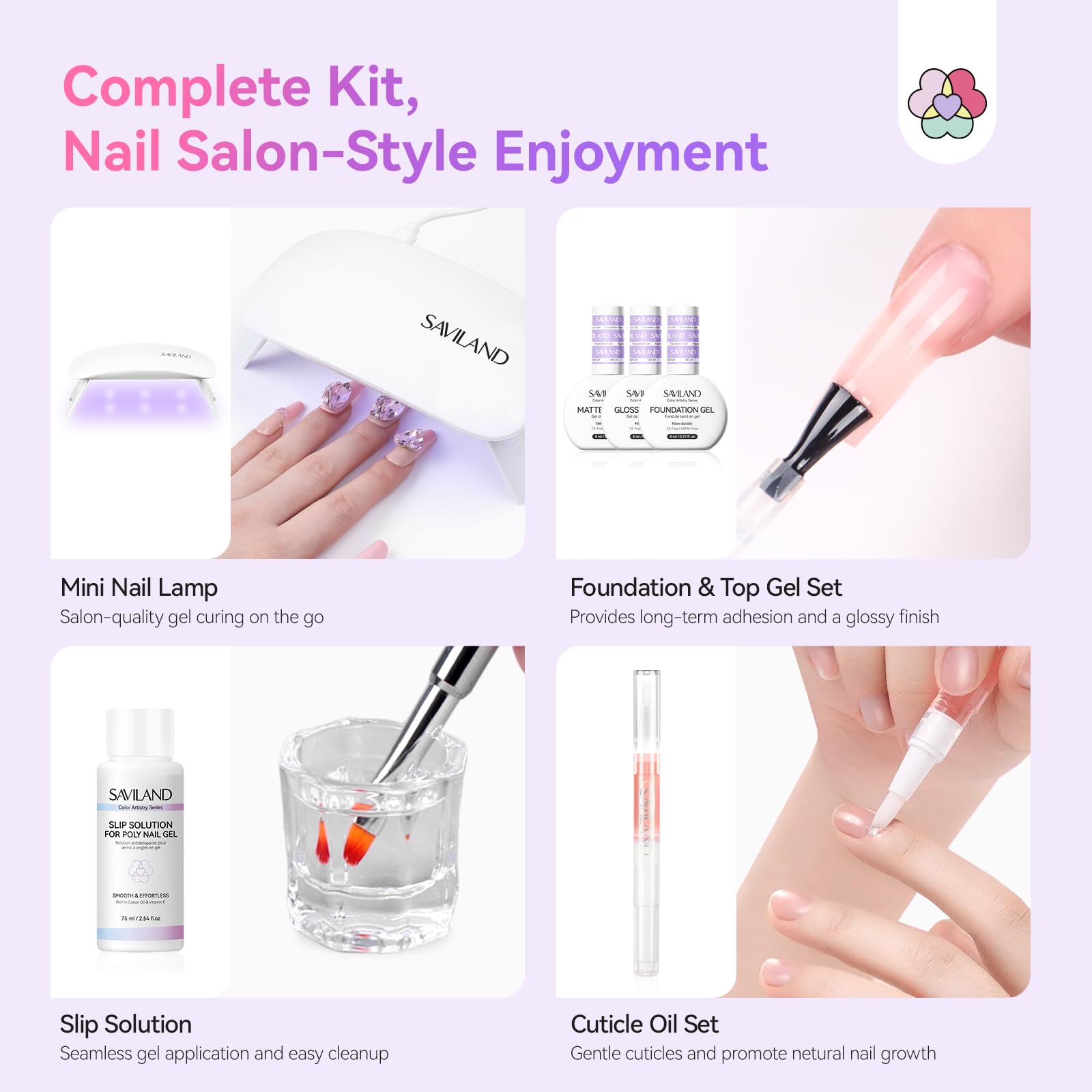 SAVILAND Poly Gel Nail Kit for Starter — 36 Colors, Slip Solution, Mini UV/LED Lamp | All-in-1 Kit
