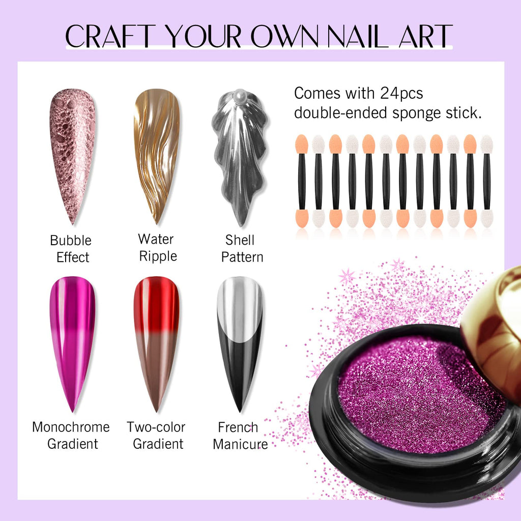 SAVILAND Chrome Nail Powder Set: 24 Metallic Colors for Gel, Acrylic & Nail Art
