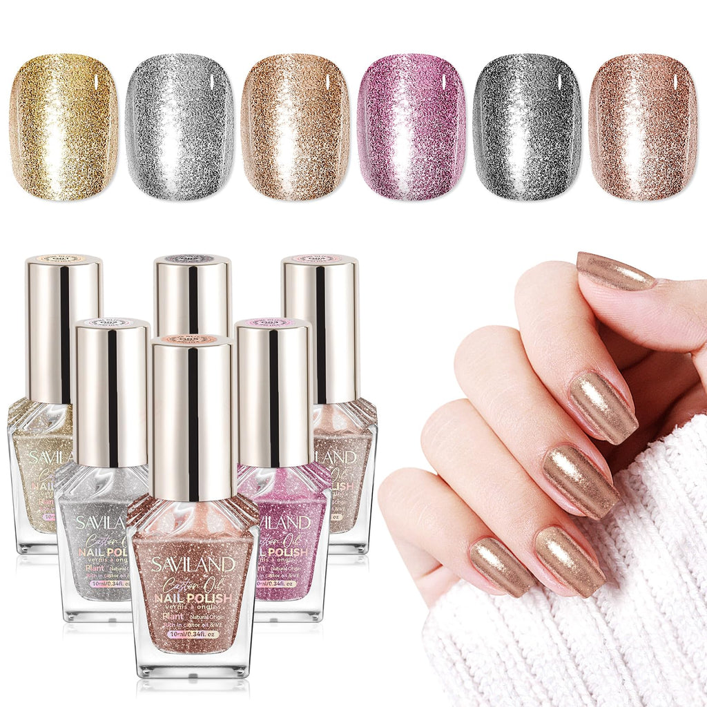 SAVILAND Color Artistry Glitter Nail Polish Set – 6 Holographic Diamond Shine Shades (Quick-Dry, Non-Gel)