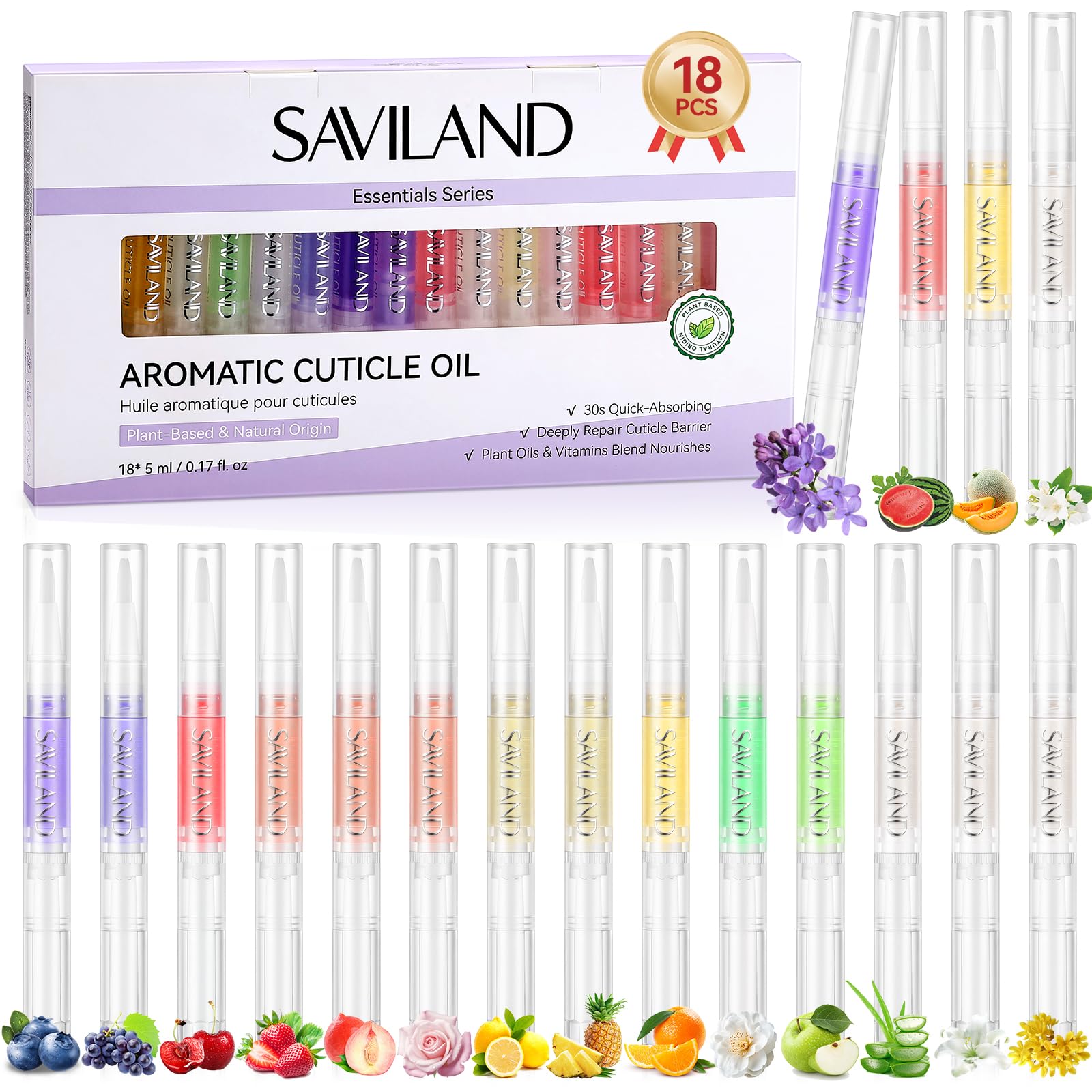 SAVILAND Natural Cuticle Oil Pen – 18-Piece Plant-Based Nail Care Set with Vitamin E