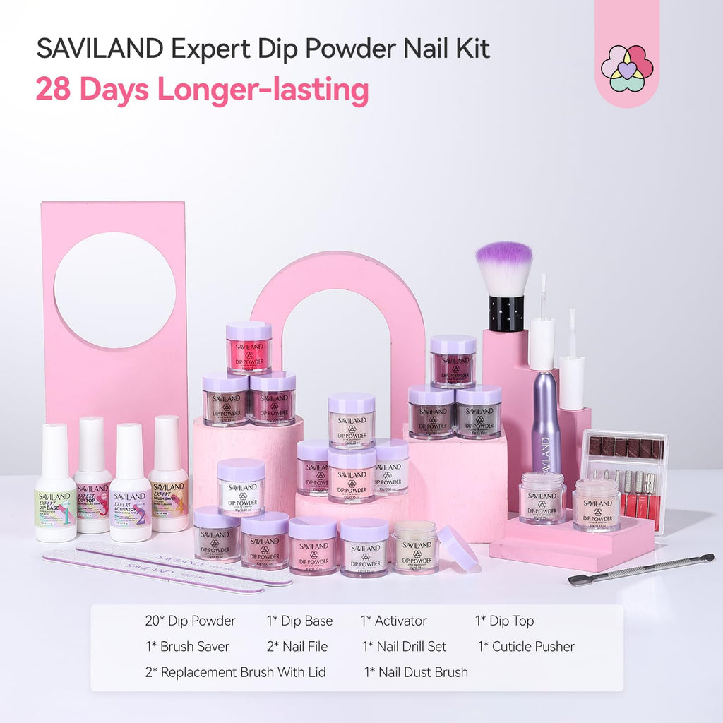 SAVILAND Dip Powder Nail Kit with Drill – 20 Winter Shades, 28-Day Wear, At-Home Salon Quality