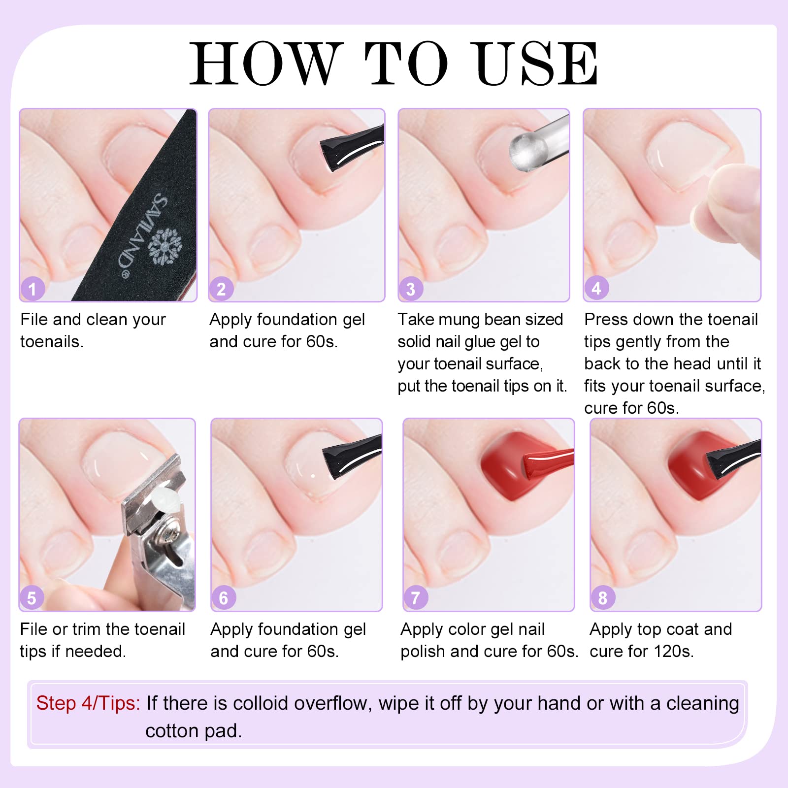SAVILAND Toenail Tips & Solid Glue Gel Kit – 500 Clear Tips + UV Lamp
