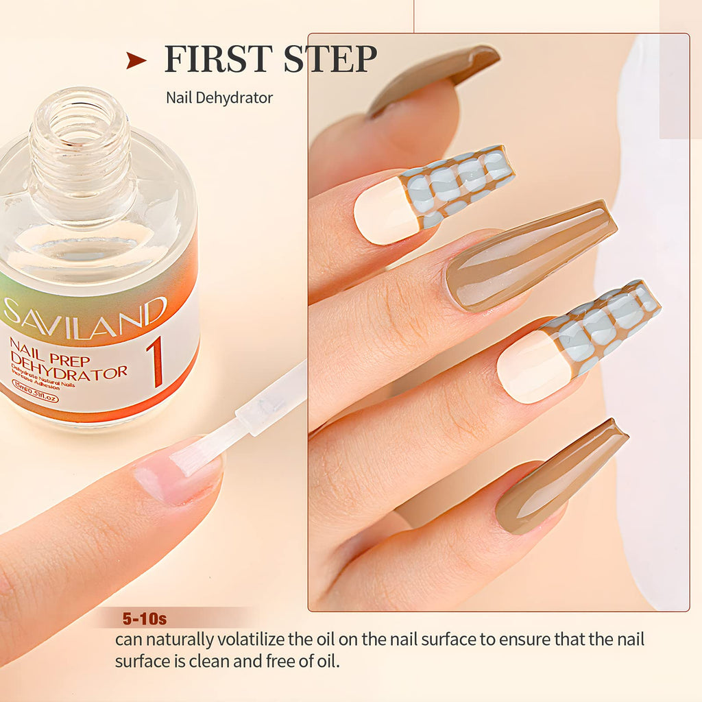 SAVILAND 15ML Nail Dehydrator & Primer with Cuticle Oil – 16 PCS Natural Acid-Free Nail Prep Kit for Gel & Acrylic Nails