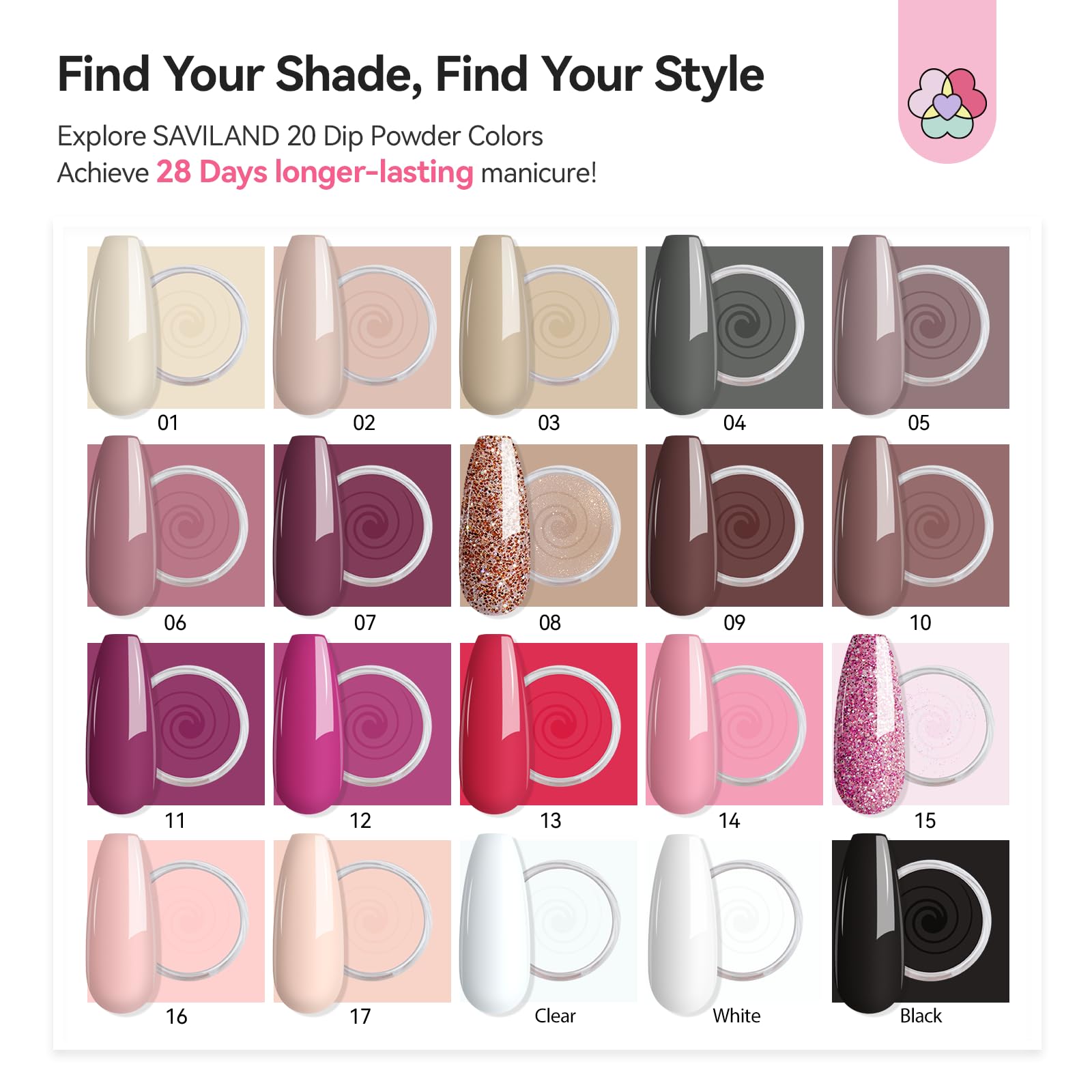 SAVILAND Dip Powder Nail Kit with Drill – 20 Winter Shades, 28-Day Wear, At-Home Salon Quality