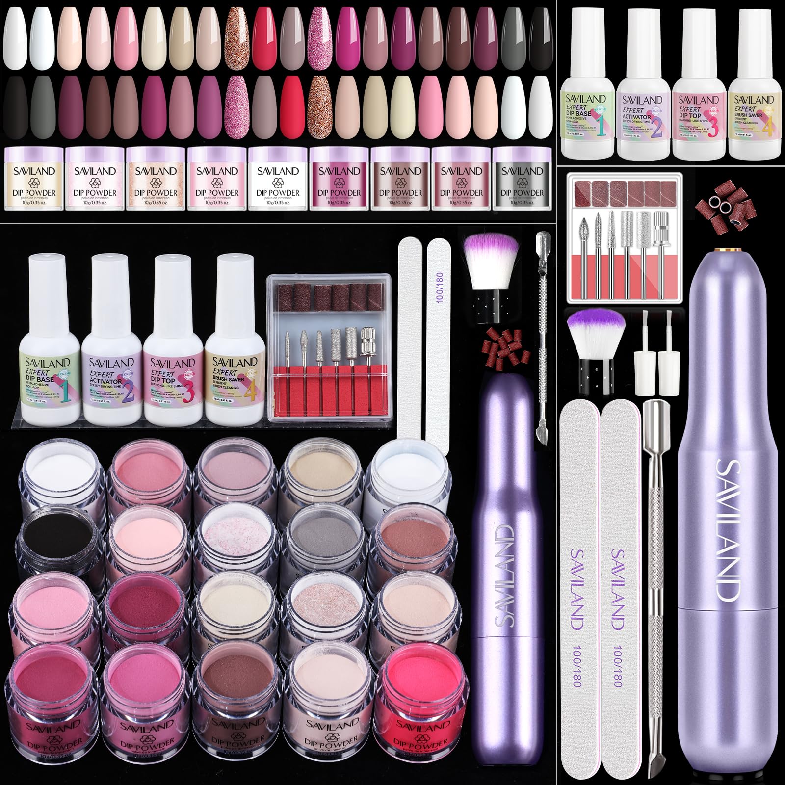 SAVILAND Dip Powder Nail Kit with Drill – 20 Winter Shades, 28-Day Wear, At-Home Salon Quality