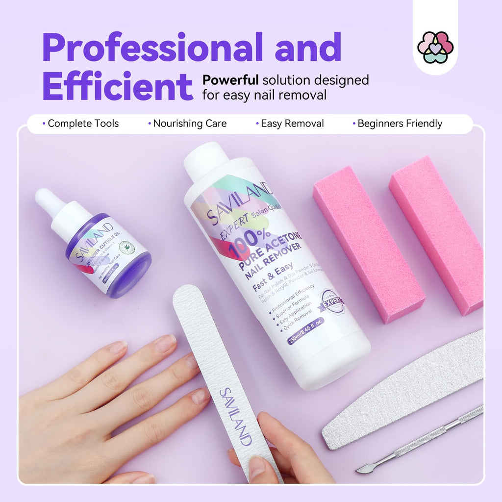SAVILAND Pure Acetone Nail Polish Remover Kit – 8.45 oz for Gel, Dip Powder & Acrylic Nails