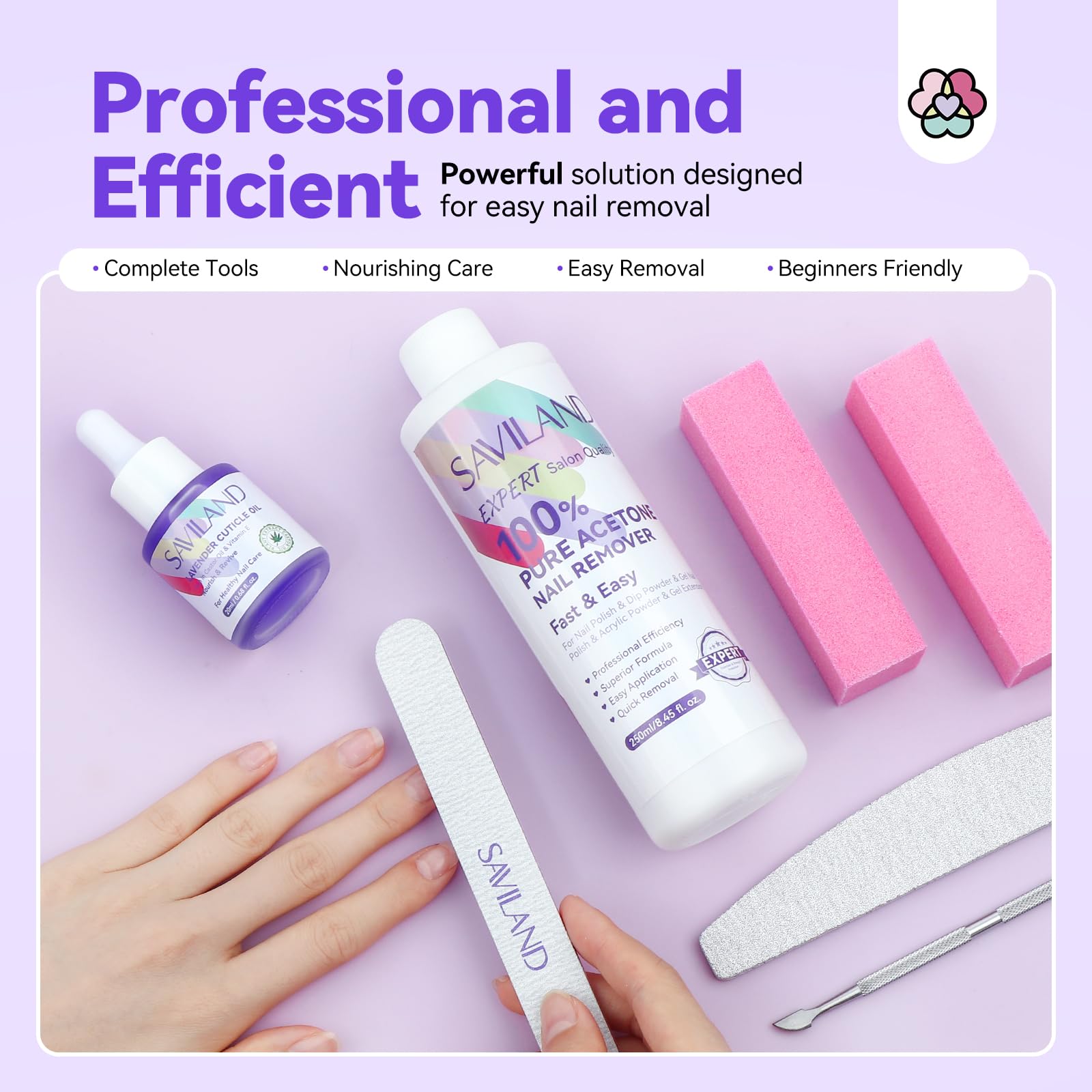 SAVILAND Pure Acetone Nail Polish Remover Kit – 8.45 oz for Gel, Dip Powder & Acrylic Nails