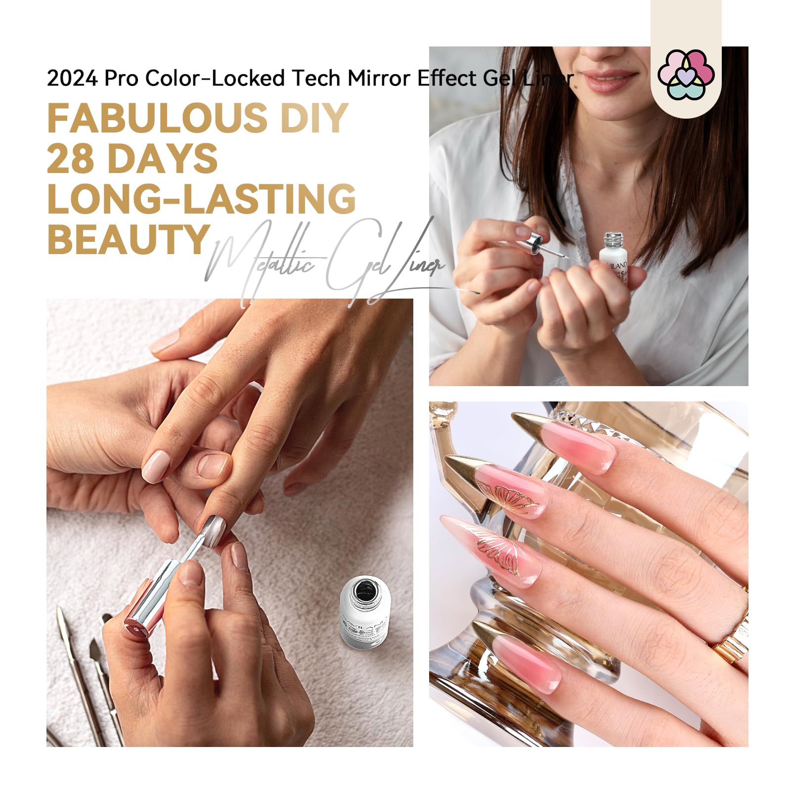 SAVILAND Metallic Gel Liner Nail Art – Silver & Gold Chrome 3D Mirror Gels (2x8ml)