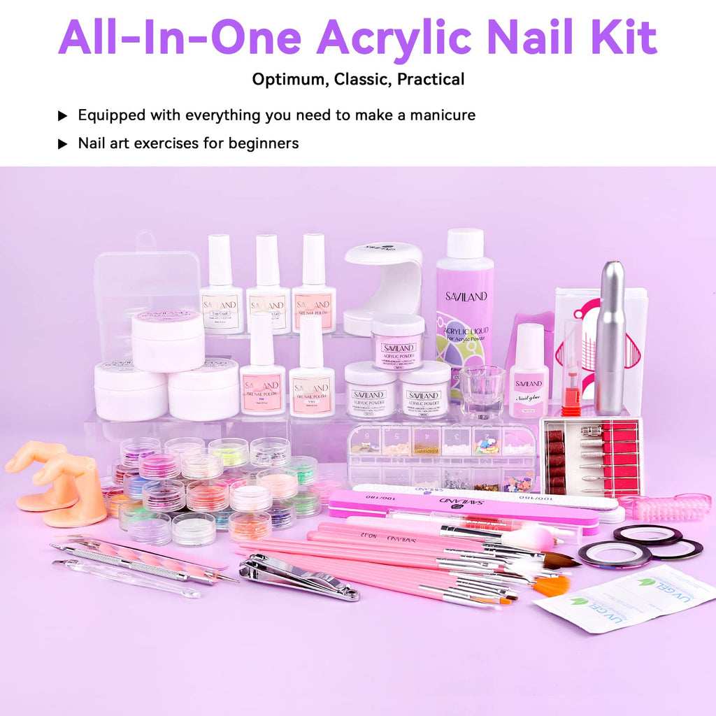 SAVILAND Acrylic Nail Kit with Drill – DIY Nail Extensions, Gel Polish & Portable Lamp