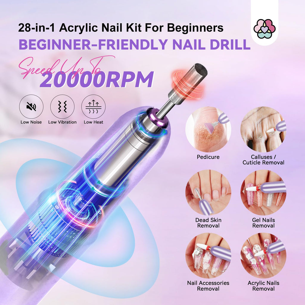 SAVILAND 28-in-1 Acrylic Nail Kit with Drill – DIY Home Manicure for Beginners