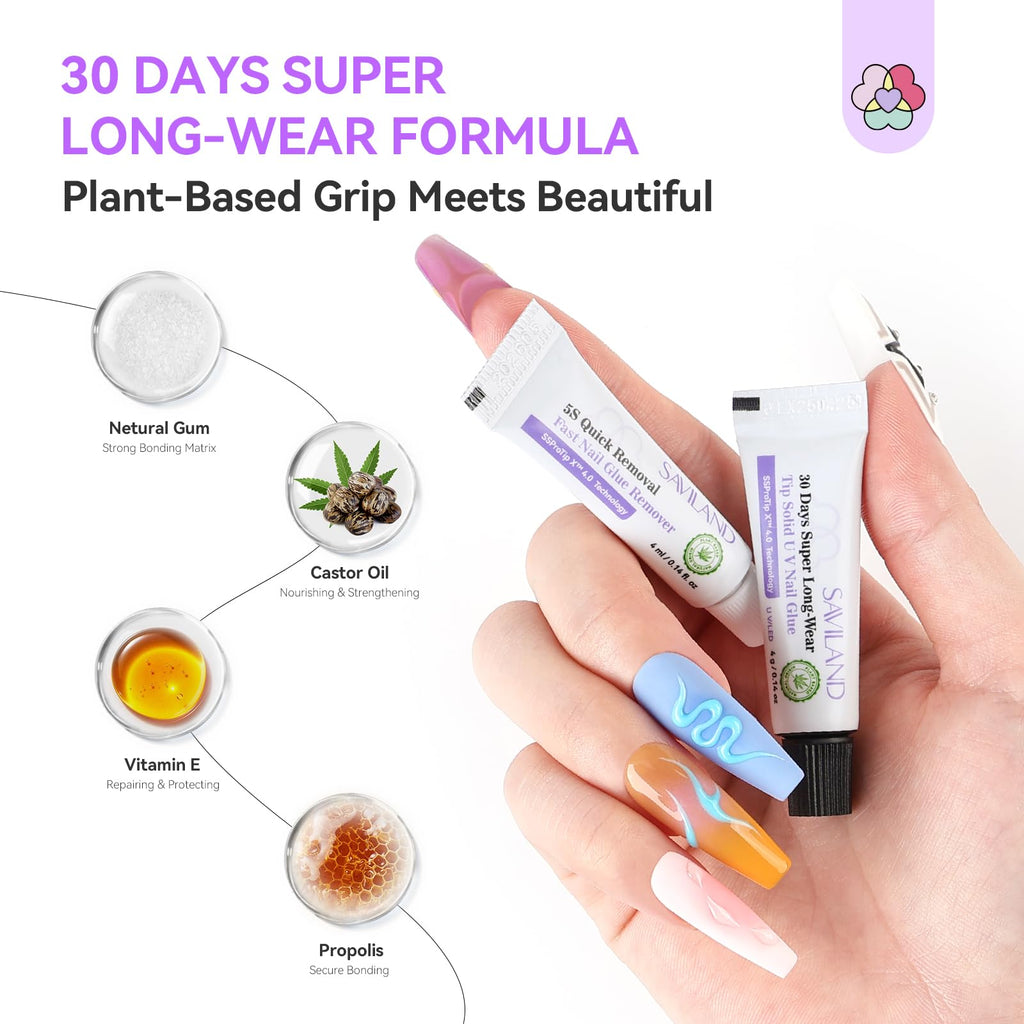 SAVILAND Solid Nail Glue Gel & Remover Kit — 10-Pack Travel-Ready Press-On Nails Tool Set