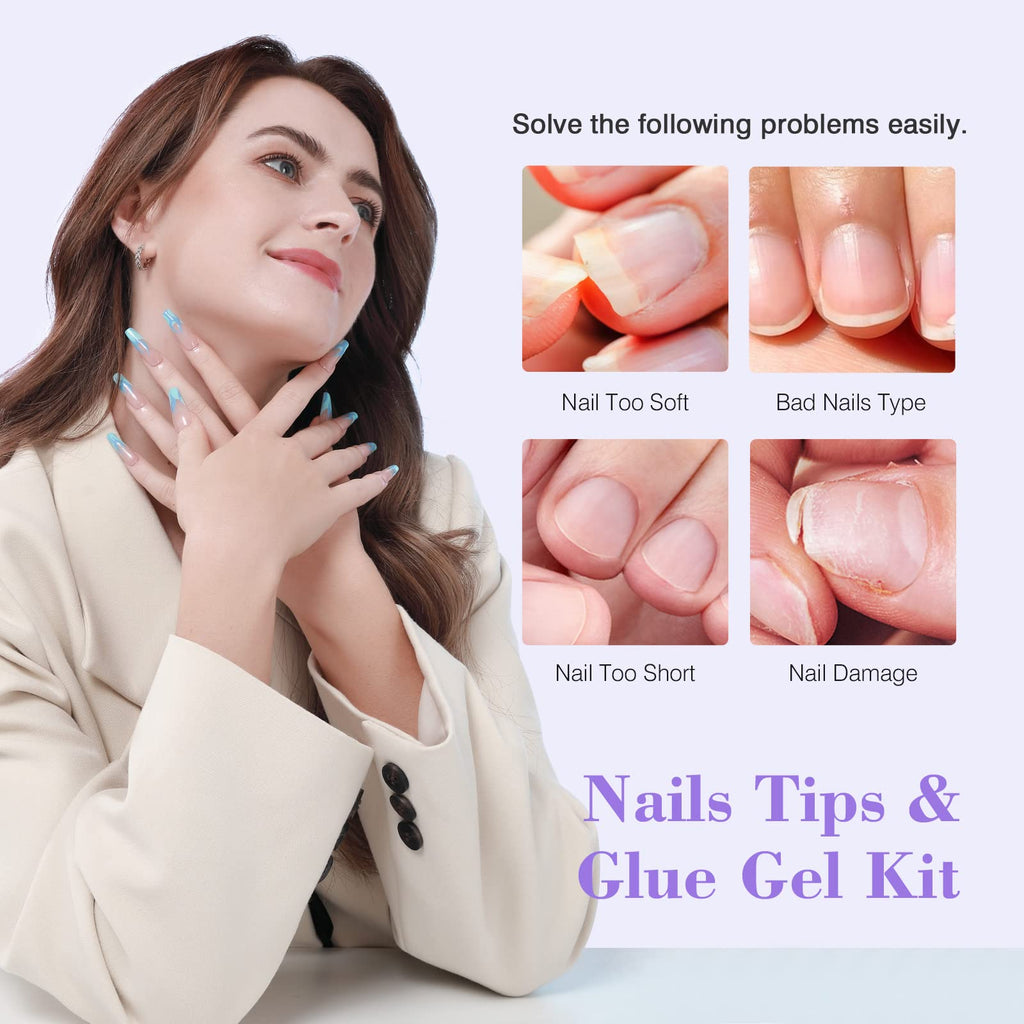 SAVILAND Gel Nail Kit - Starter Set with Upgraded UV/LED Lamp, 500 Coffin Tips, 0.5oz Glue for Easy Home DIY Nails