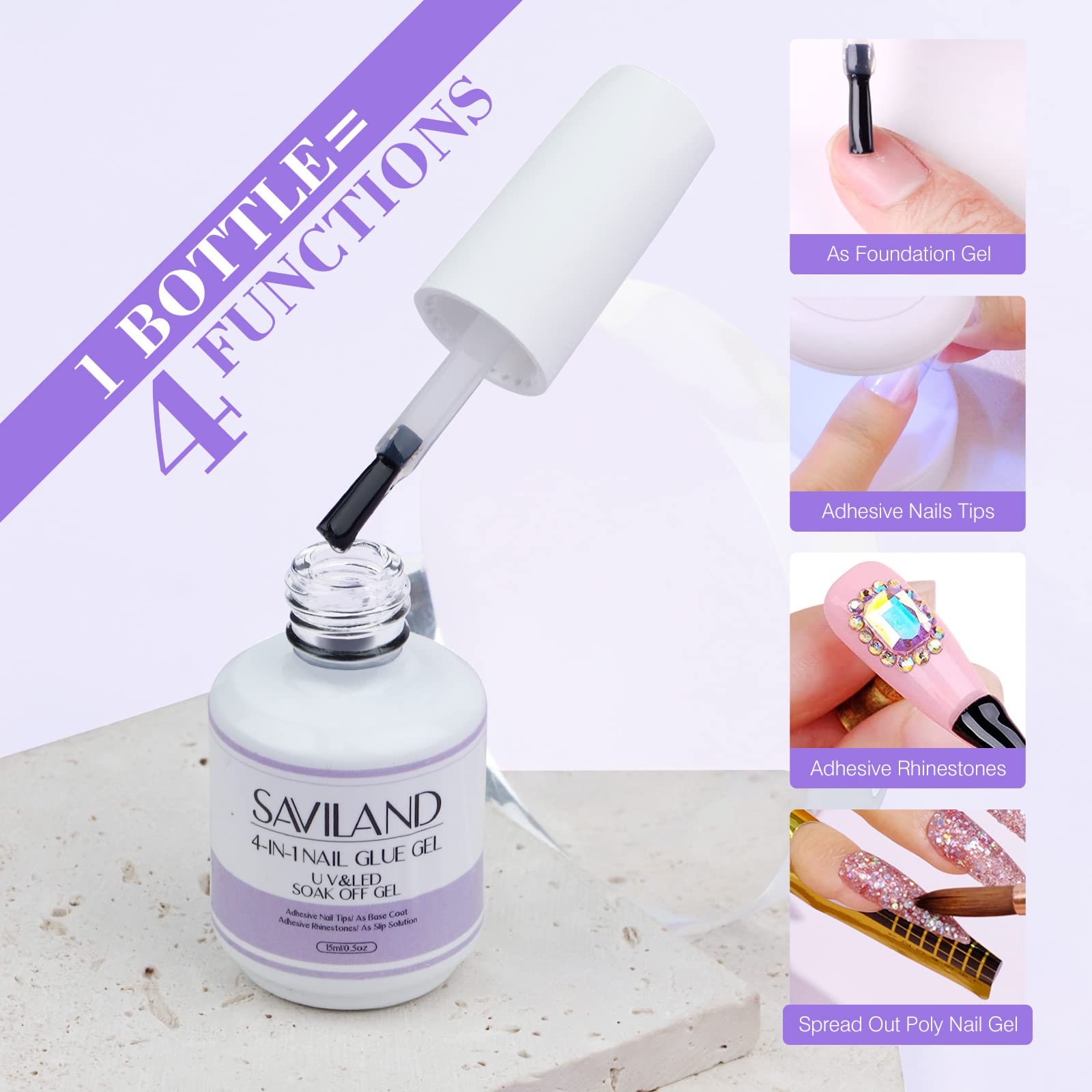 SAVILAND Gel Nail Kit - Starter Set with Upgraded UV/LED Lamp, 500 Coffin Tips, 0.5oz Glue for Easy Home DIY Nails