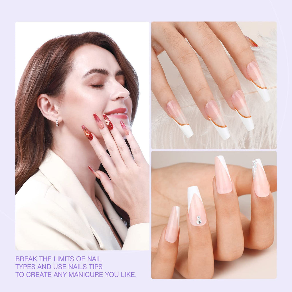 SAVILAND Gel Nail Kit - Starter Set with Upgraded UV/LED Lamp, 500 Coffin Tips, 0.5oz Glue for Easy Home DIY Nails