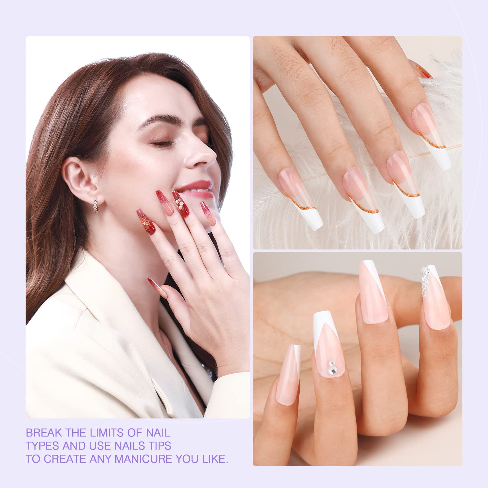 SAVILAND Gel Nail Kit - Starter Set with Upgraded UV/LED Lamp, 500 Coffin Tips, 0.5oz Glue for Easy Home DIY Nails
