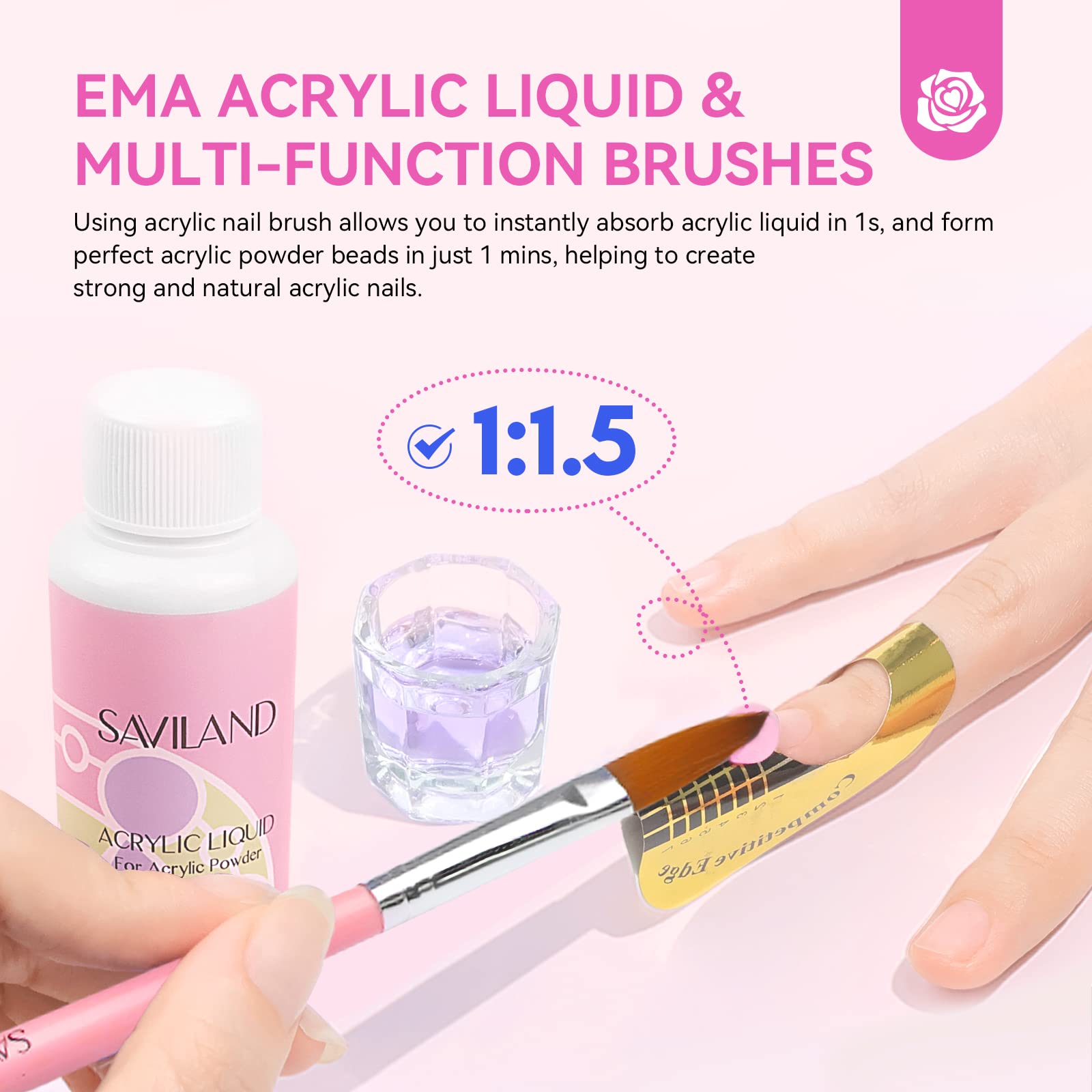 SAVILAND Acrylic Nail Kit with Drill & UV Light – Clear/Pink/White Powders + Black/White/Pink Gel Polish for DIY Nails