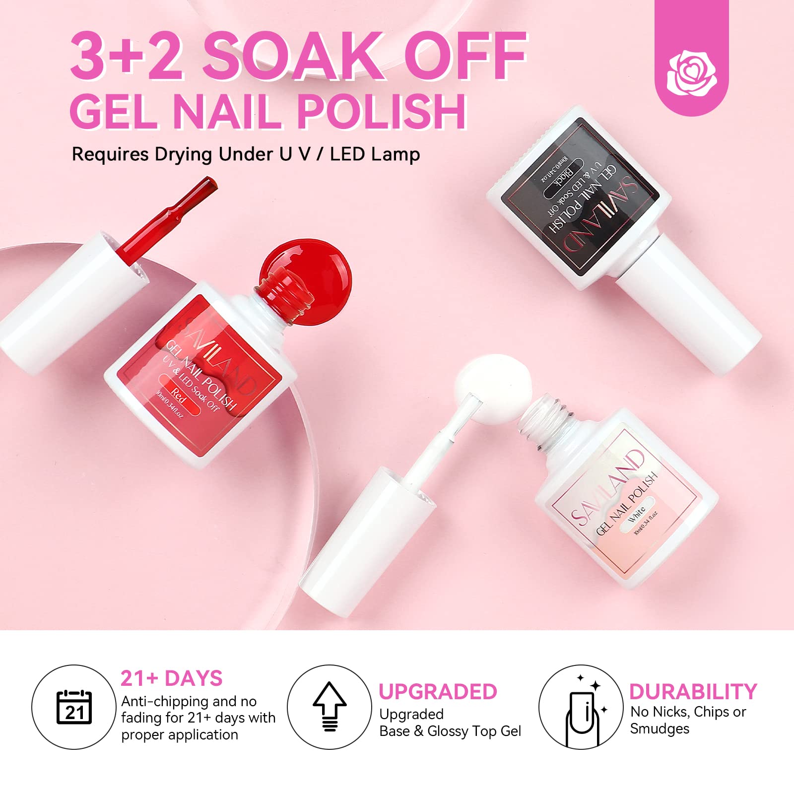 SAVILAND Acrylic Nail Kit with Drill & UV Light – Clear/Pink/White Powders + Black/White/Pink Gel Polish for DIY Nails