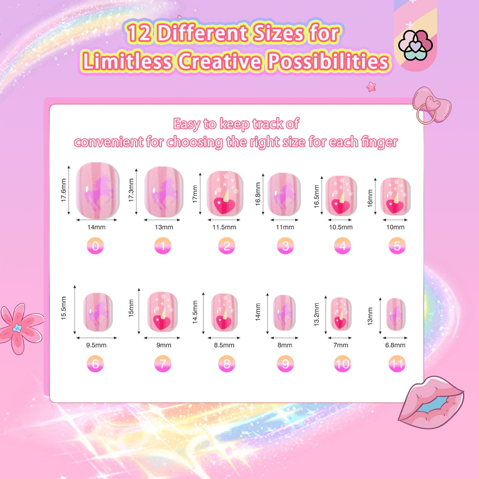 SAVILAND Kids Press-On Nails – 6-Pack with 3D Stickers for Creative DIY Nail Art