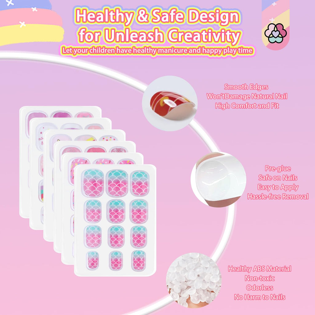 SAVILAND Kids Press-On Nails – 6-Pack with 3D Stickers for Creative DIY Nail Art