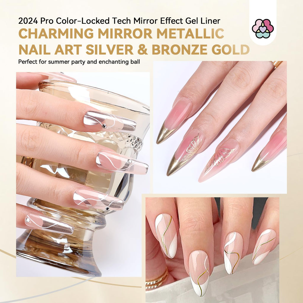 SAVILAND Metallic Gel Liner Nail Art – Silver & Gold Chrome 3D Mirror Gels (2x8ml)
