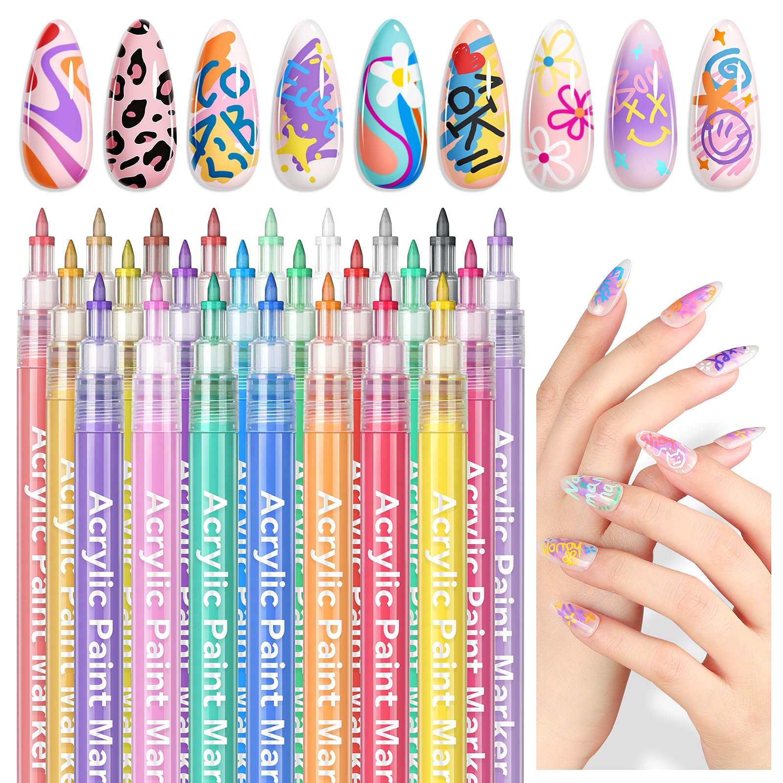 SAVILAND Nail Art Pens Set – 24 Colors, 0.7mm Quick-Dry