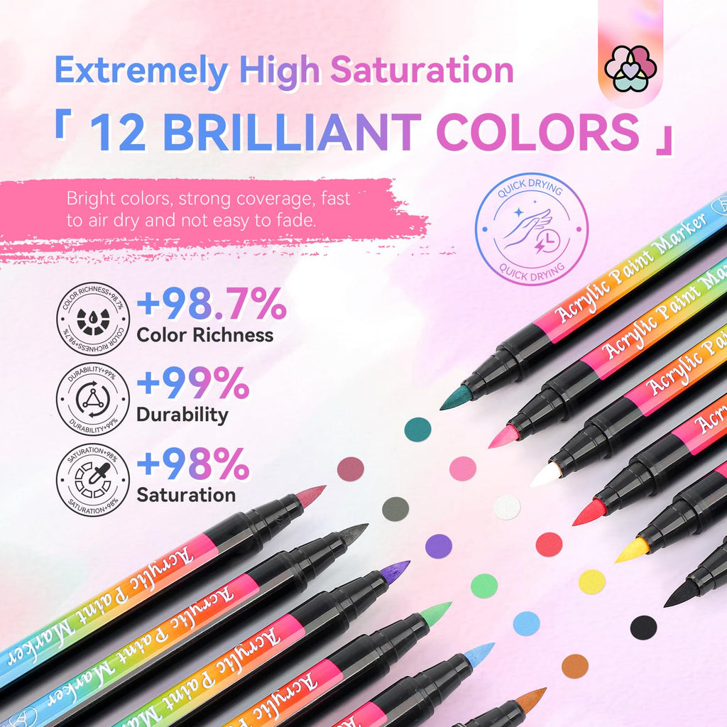 SAVILAND Nail Art Pens Set – 12 Quick-Dry Colors for DIY Nail Art