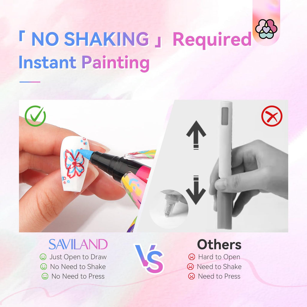 SAVILAND Nail Art Pens Set – 12 Quick-Dry Colors for DIY Nail Art