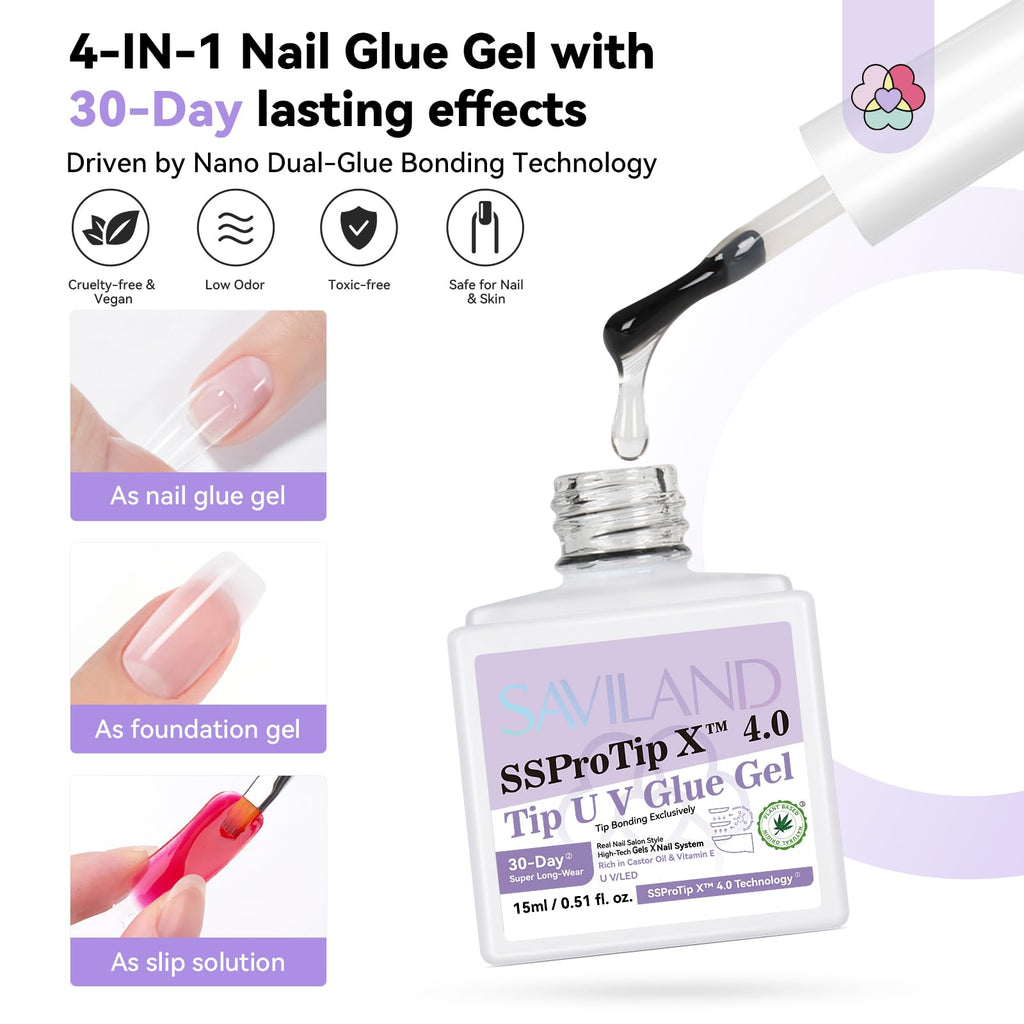 SAVILAND Pro Gel Nail Kit with Drill – Short Almond Tips, 12 Sizes, 500 PCS, Dual-Light Lamp