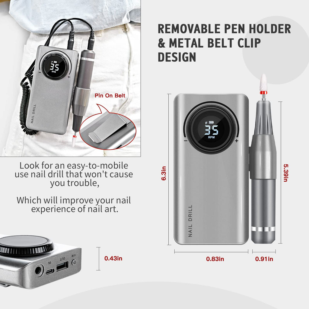 SAVILAND 35000RPM Electric Nail Drill — Rechargeable Nail File with 12 Bits for Pro Salon and Home Use