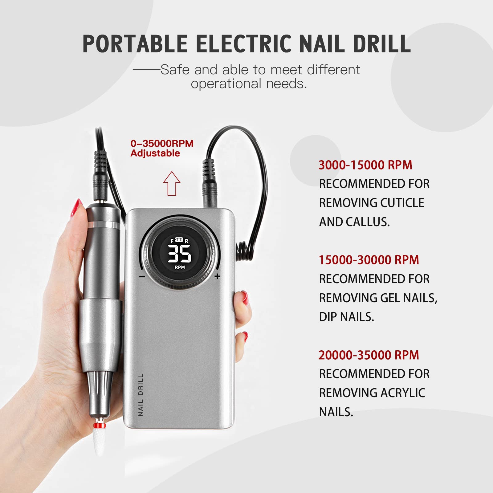 SAVILAND 35000RPM Electric Nail Drill — Rechargeable Nail File with 12 Bits for Pro Salon and Home Use