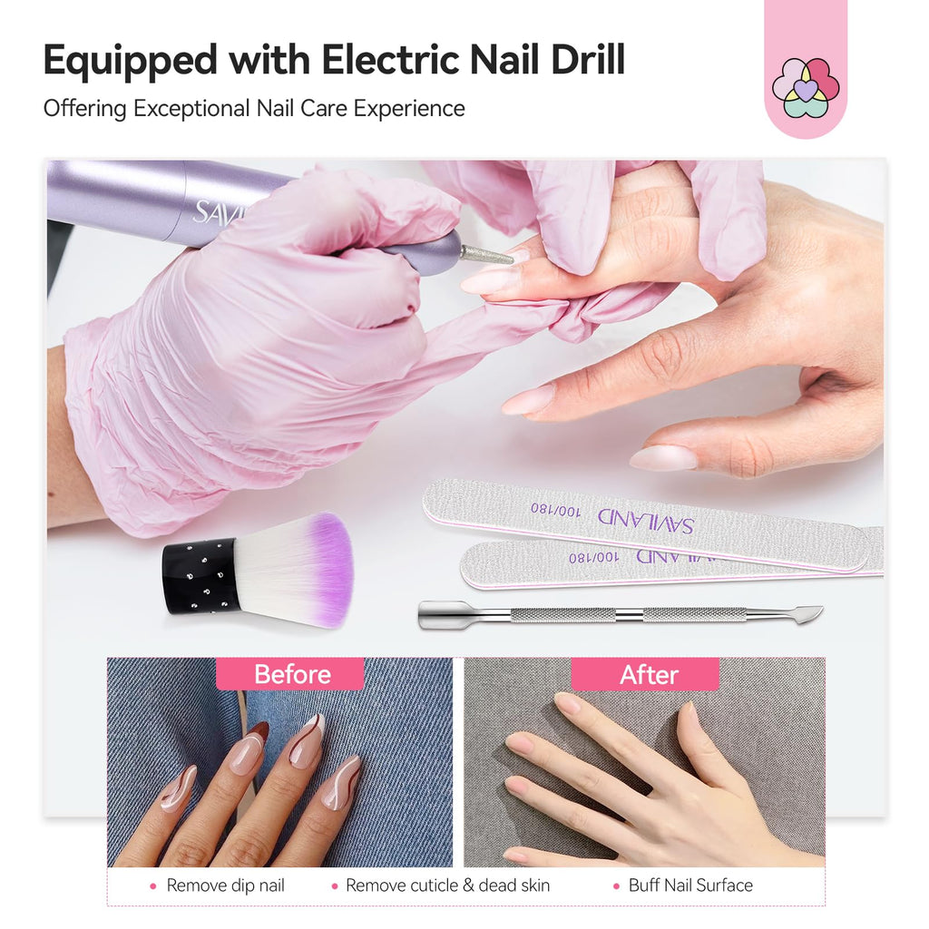 SAVILAND Dip Powder Nail Kit with Drill – 20 Winter Shades, 28-Day Wear, At-Home Salon Quality