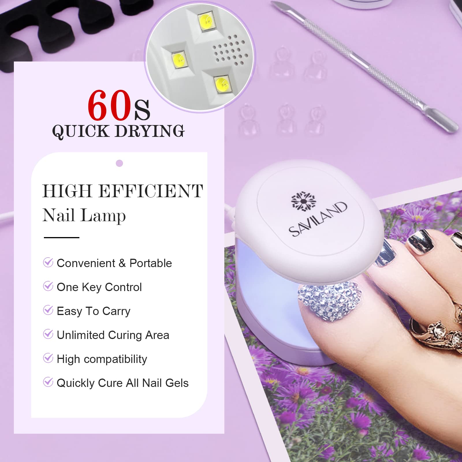 SAVILAND Toenail Tips & Solid Glue Gel Kit – 500 Clear Tips + UV Lamp