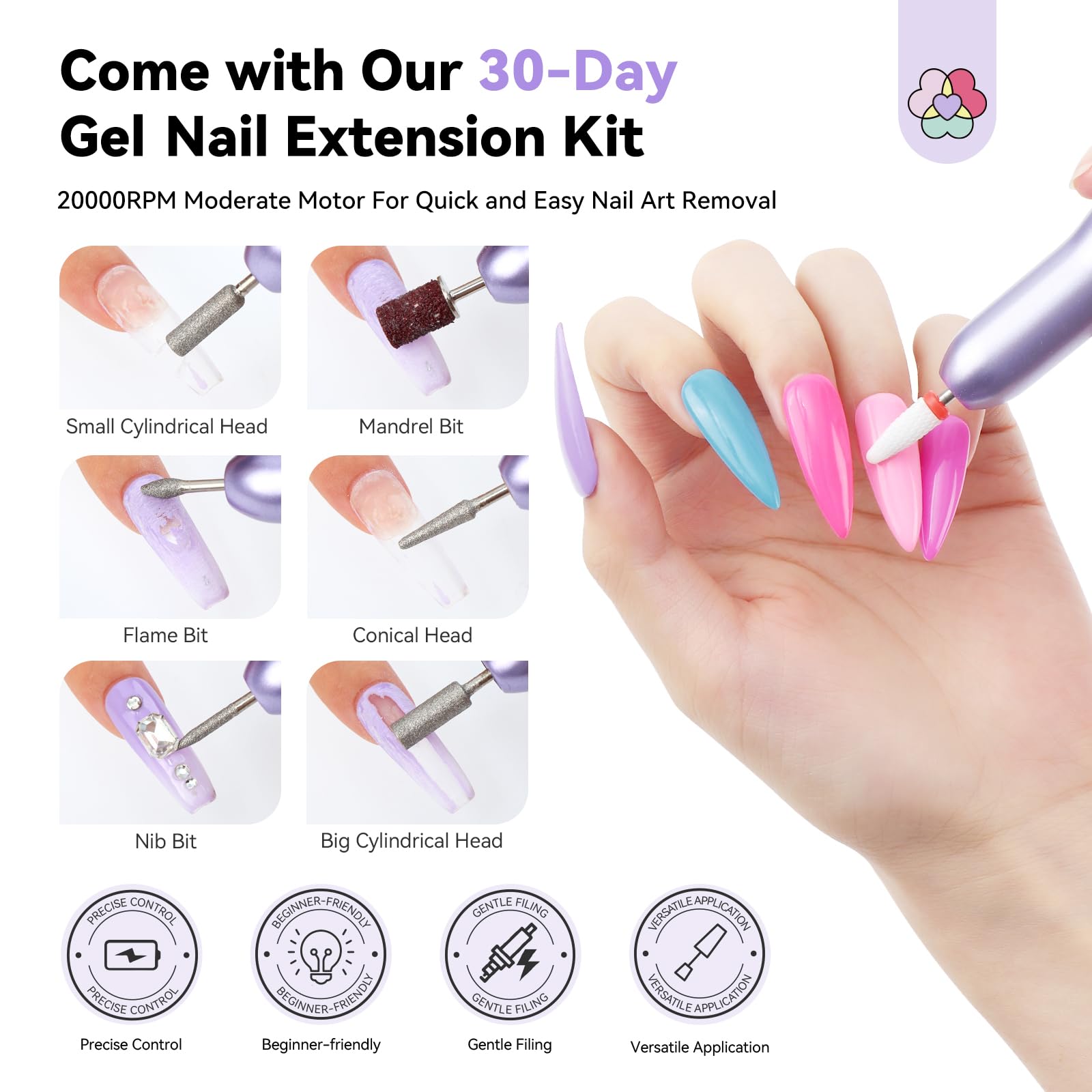 SAVILAND Pro Gel Nail Kit with Drill – Short Almond Tips, 12 Sizes, 500 PCS, Dual-Light Lamp
