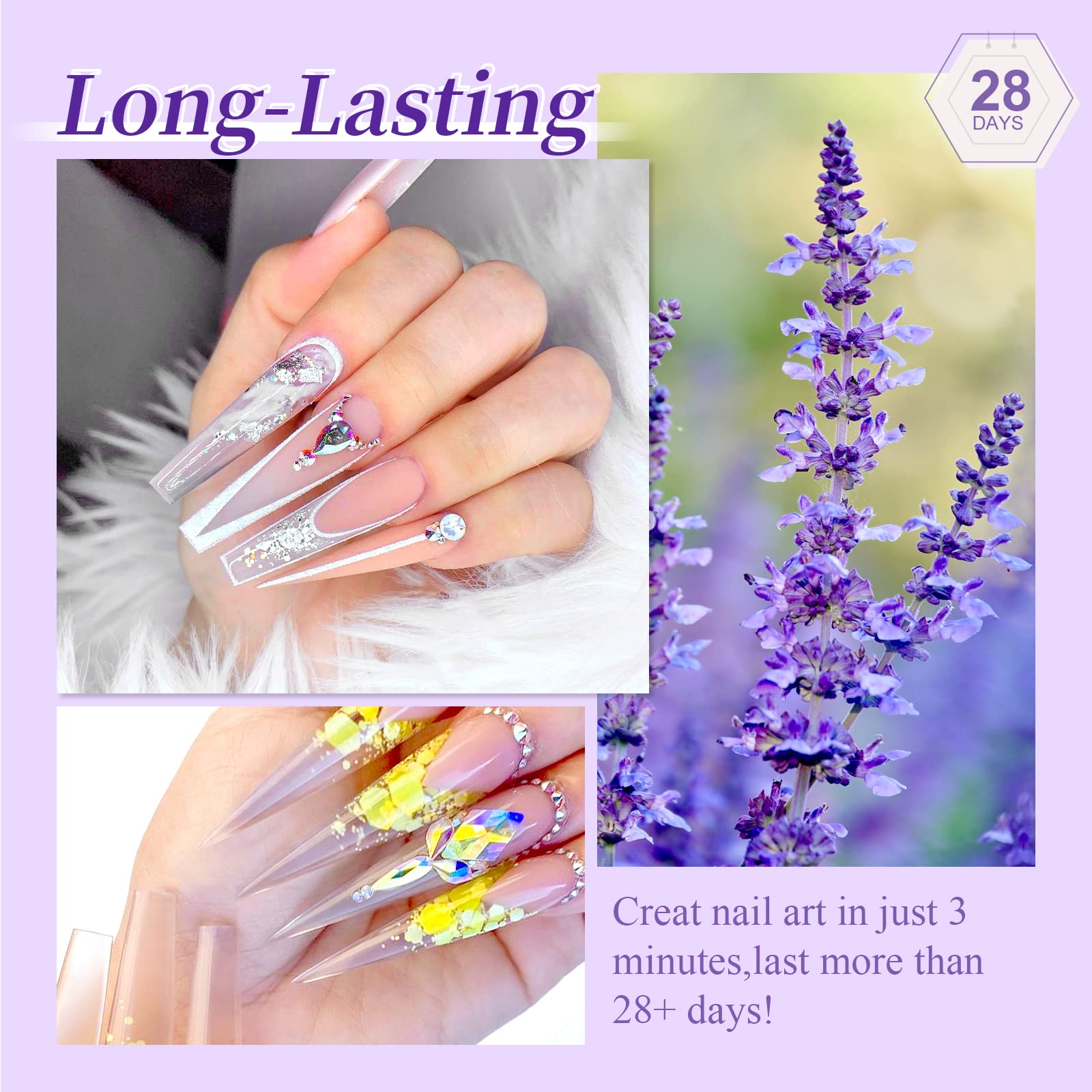 SAVILAND Builder Nail Gel Set – 2 Basic Colors for Home Nail Extensions, Foundation & Top Gel, LED Lamp, 100 Nail Forms