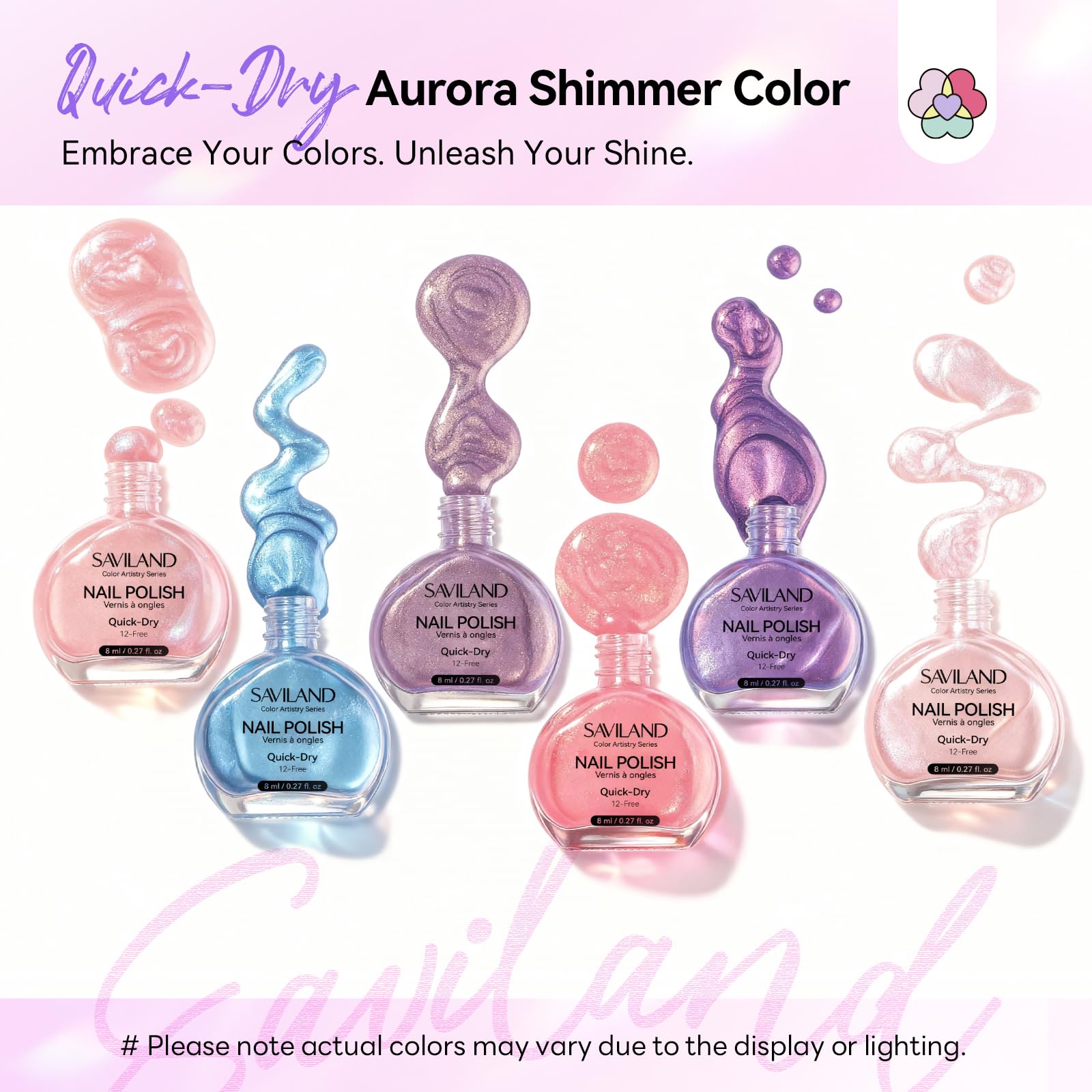 SAVILAND Pearl Nail Polish Set – Quick-Dry 12-Free Aurora (6 Shimmer Colors)