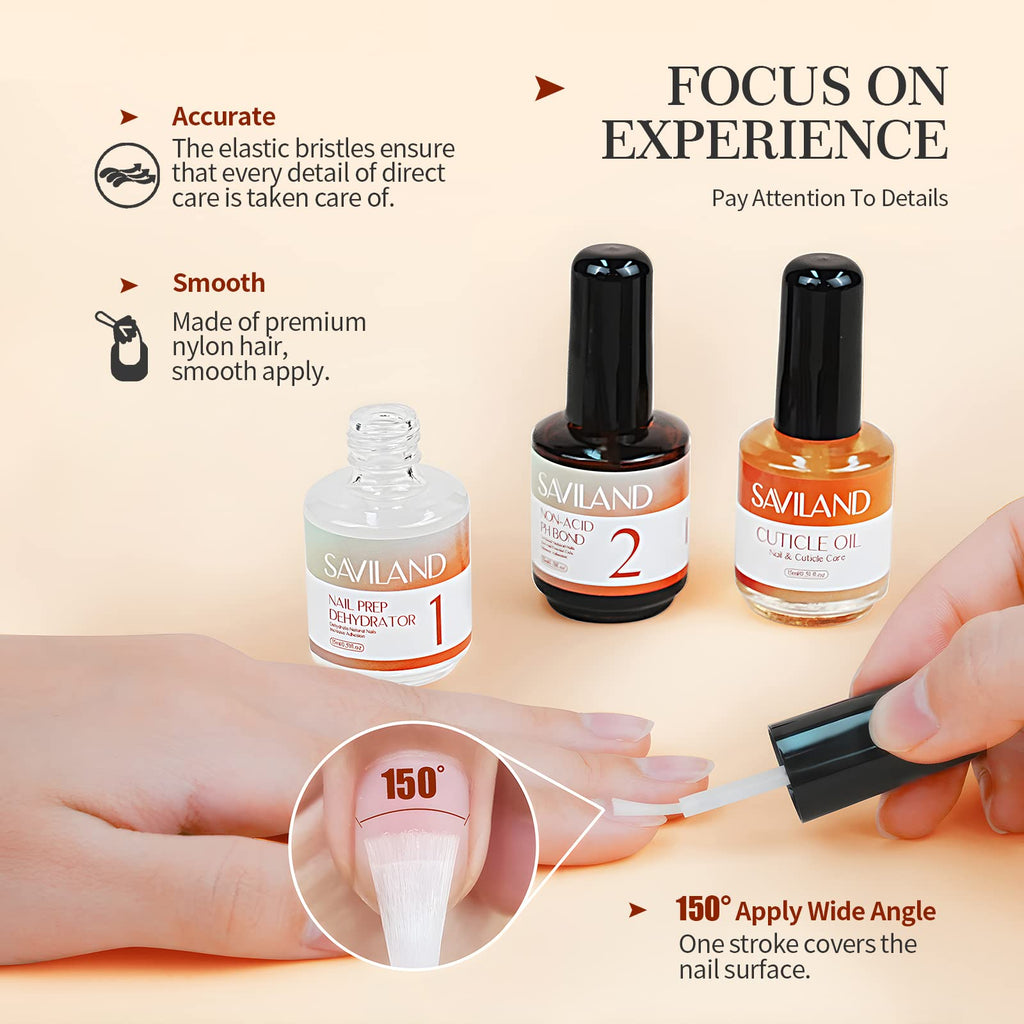 SAVILAND 15ML Nail Dehydrator & Primer with Cuticle Oil – 16 PCS Natural Acid-Free Nail Prep Kit for Gel & Acrylic Nails