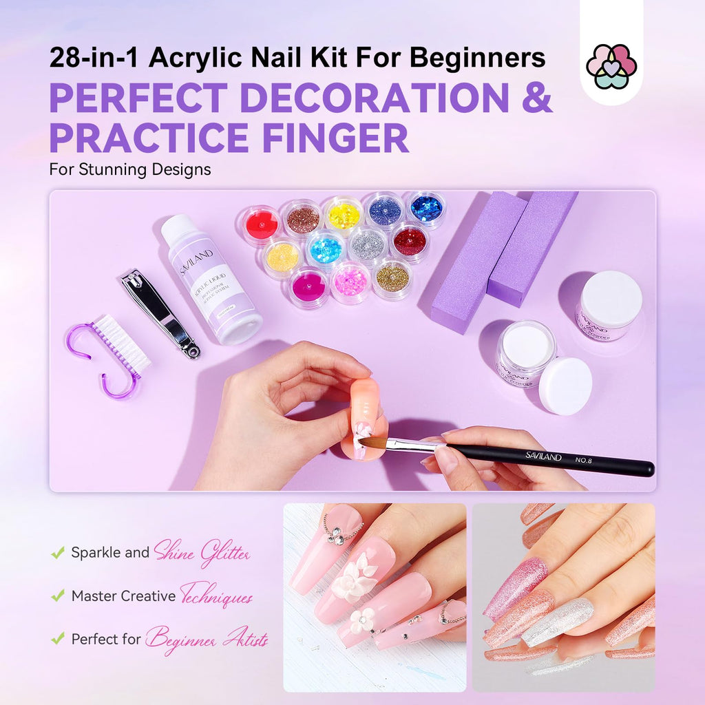 SAVILAND 28-in-1 Acrylic Nail Kit with Drill – DIY Home Manicure for Beginners