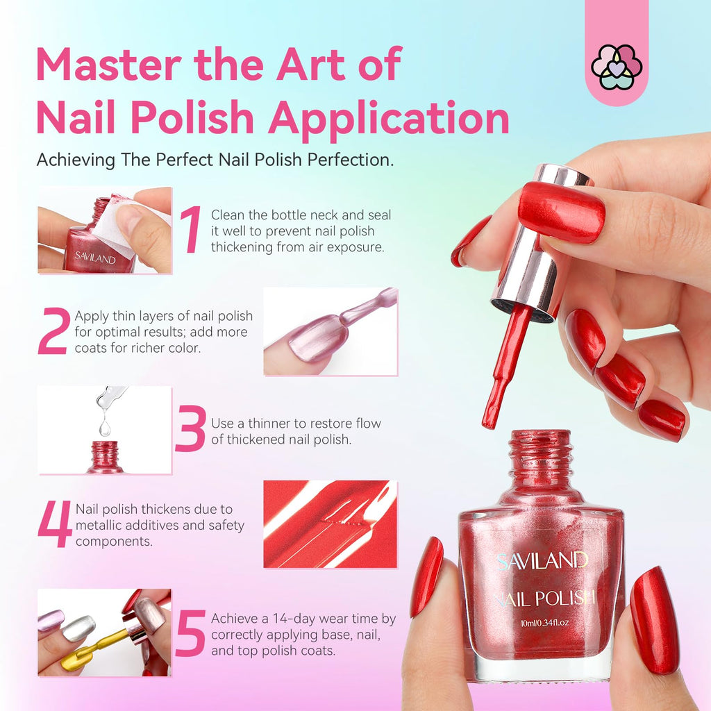 SAVILAND Metallic Nail Polish Set – Chrome, 12+2 Colors with Base & Top Coat