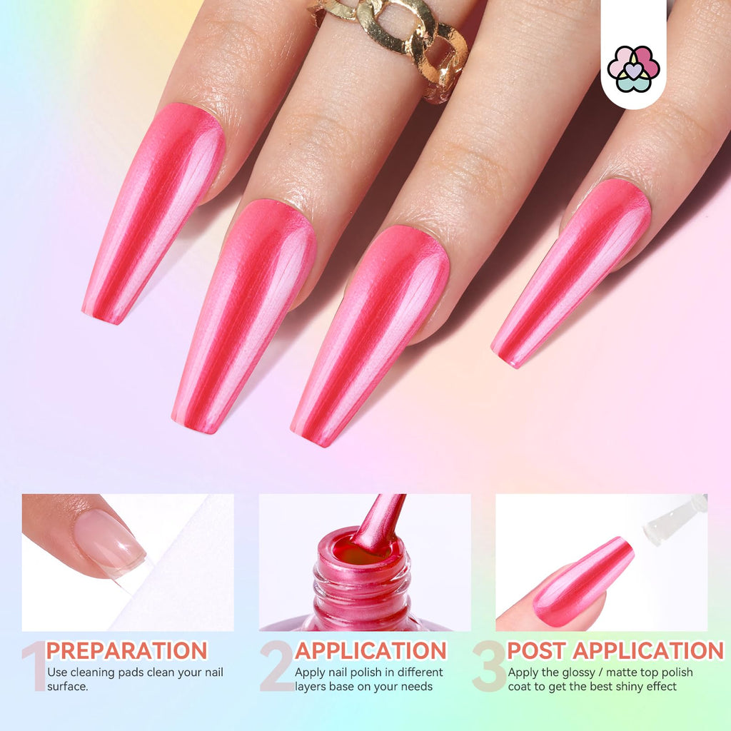 SAVILAND Metallic Nail Polish Quick Dry - 12 Neon Chrome Colors + Base & Top Coat