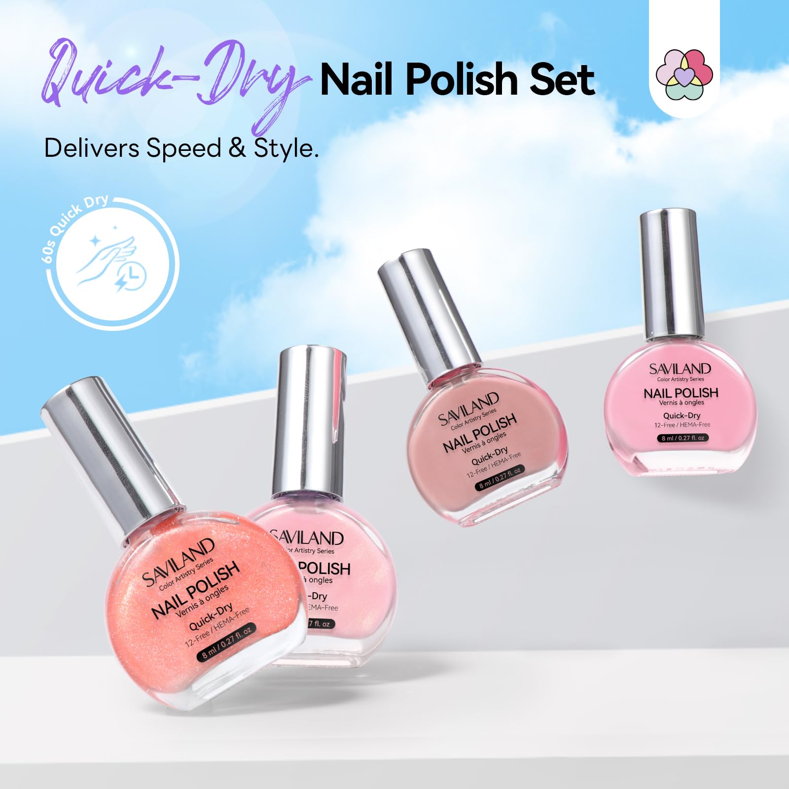 SAVILAND Pink Nude Nail Polish Set – 6 Quick-Dry Shimmer & Pearl Pink Lacquers (8ml)