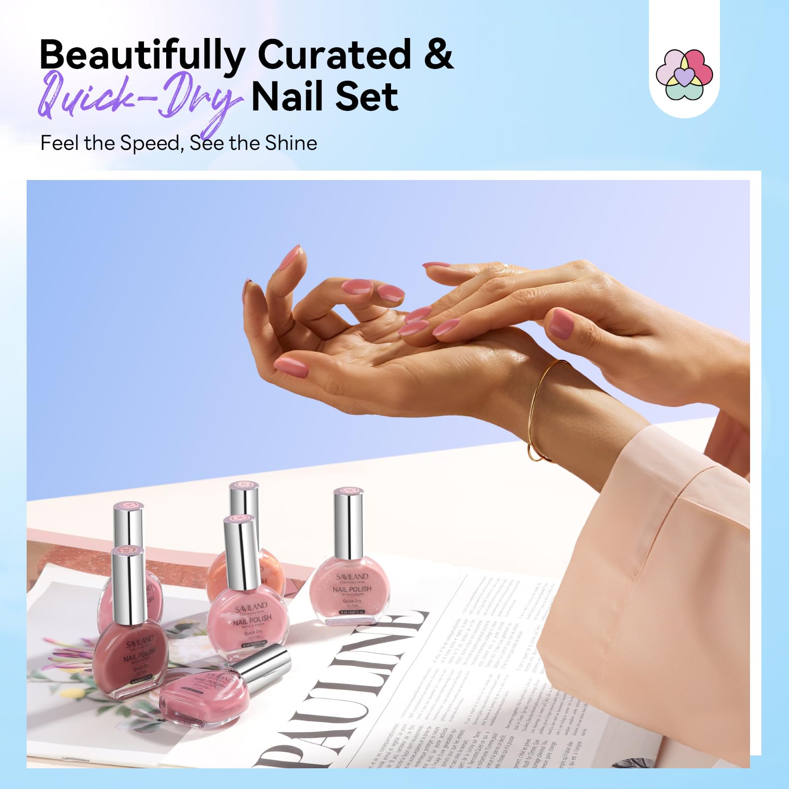 SAVILAND Pink Nude Nail Polish Set – 6 Quick-Dry Shimmer & Pearl Pink Lacquers (8ml)