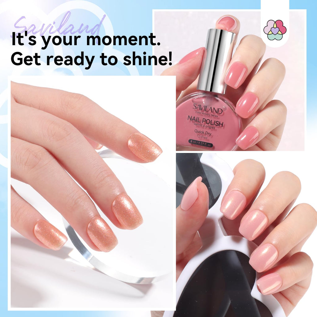 SAVILAND Pink Nude Nail Polish Set – 6 Quick-Dry Shimmer & Pearl Pink Lacquers (8ml)