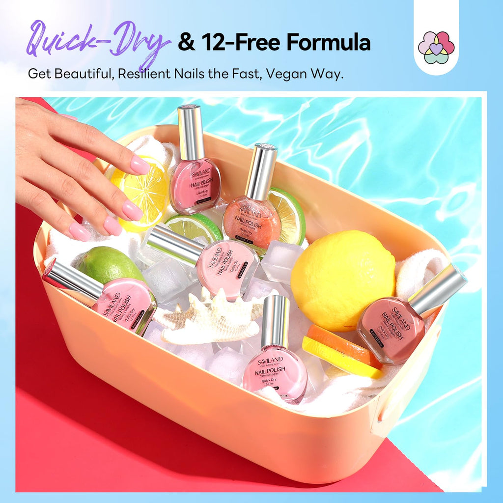 SAVILAND Pink Nude Nail Polish Set – 6 Quick-Dry Shimmer & Pearl Pink Lacquers (8ml)